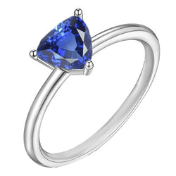 Bague Solitaire Or Blanc 14K Trillion Saphir Ceylan 1.50 Carats