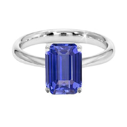 Bague Solitaire Or Blanc 2 Carats Taille Emeraude Saphir Srilanka