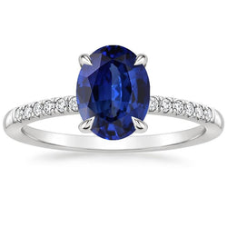 Bague Solitaire Or Blanc Avec Accents Saphir Bleu 4 Carats
