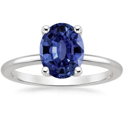 Bague Solitaire Or Blanc Bijou Ovale Saphir Ceylan 2 Carats