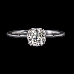 Bague Solitaire Or Blanc Coussin Vieux mineur Diamant 3 Carats