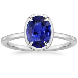 Bague Solitaire Or Blanc Ovale Saphir Sri Lankais 2 Carats