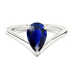 Bague Solitaire Or Blanc Pierre Précieuse Saphir Ceylan Poire 2.50 Carats