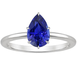 Bague Solitaire Or Blanc Pierres Précieuses Poire Saphir Sri Lankais 4 Carats