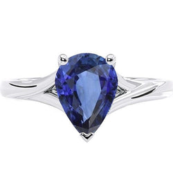 Bague Solitaire Or Blanc Poire Saphir Sri Lankais 3 Carats