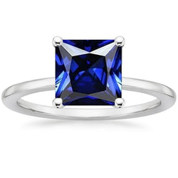 Bague Solitaire Or Blanc Princesse Saphir Bleu Pierre 5 Carats