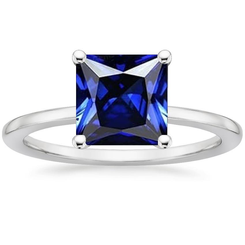 Bague Solitaire Or Blanc Princesse Saphir Bleu Pierre 5 Carats - HarryChadEnt.FR