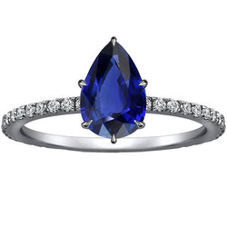 Bague Solitaire Or Blanc Saphir Bleu Avec Accents Diamants 5 Carats