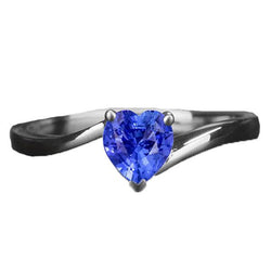 Bague Solitaire Or Blanc Saphir Bleu Clair Taille Coeur 1.50 Carats