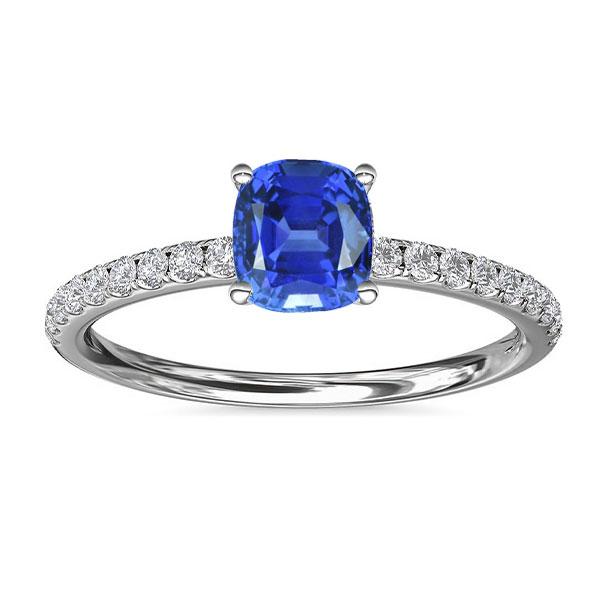 Bague Solitaire Or Blanc Saphir Bleu & Diamant Accentué 2.50 Carats - HarryChadEnt.FR