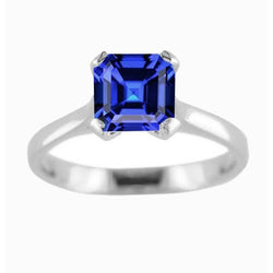 Bague Solitaire Or Blanc Saphir Bleu Taille Asscher 2 Carats