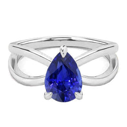 Bague Solitaire Or Blanc Saphir de Ceylan 2.50 Carats Anneau Fendu
