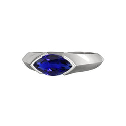 Bague Solitaire Or Blanc Serti Bar Marquise Ceylan Saphir 1 Carats
