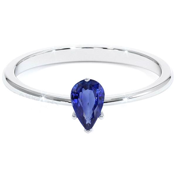 Bague Solitaire Or Blanc Style Larme Poire Saphir Bleu 2 Carats - HarryChadEnt.FR