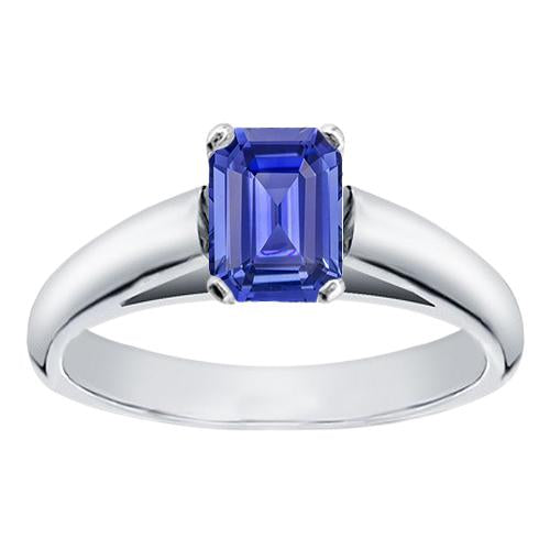Bague Solitaire Or Blanc Taille Emeraude Saphir Ceylan 1.50 Carats - HarryChadEnt.FR