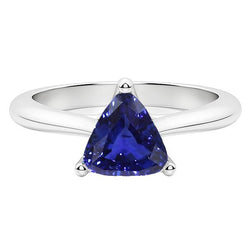 Bague Solitaire Or Blanc Trillion Saphir Ceylan 1.50 Carats