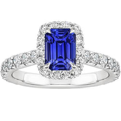 Bague Solitaire Or Blanc avec Accents Saphir Bleu & Diamant 5 Carats