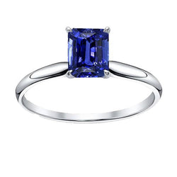 Bague Solitaire Or Blanc émeraude Saphir Bleu Naturel 2 Carats
