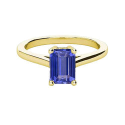 Bague Solitaire Or Jaune Emeraude Ceylan Saphir Pierre Gemme 2 Carats