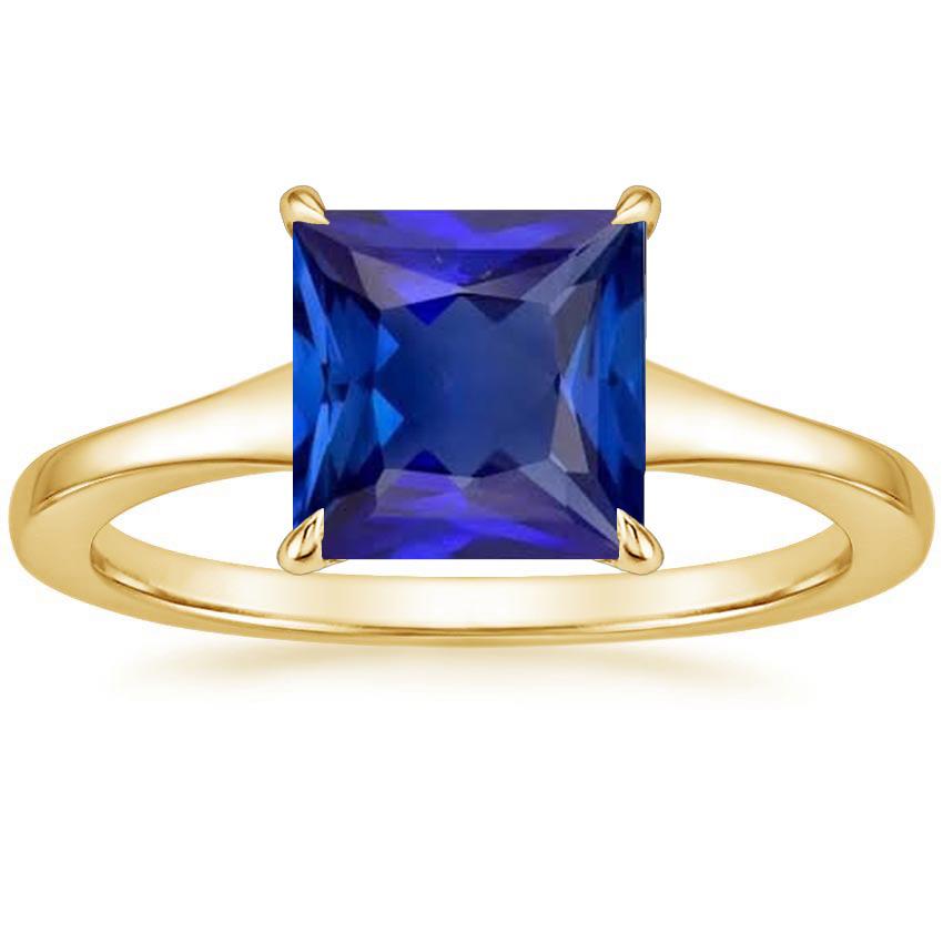 Bague Solitaire Or Jaune Princesse Saphir Bleu Pierre 5 Carats - HarryChadEnt.FR