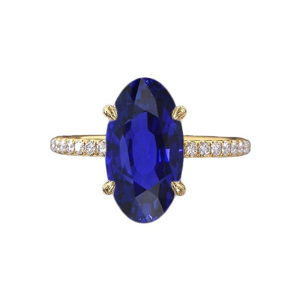 Bague Solitaire Or Jaune Saphir Bleu Ovale Avec Accents 4 Carats - HarryChadEnt.FR
