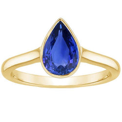 Bague Solitaire Or Jaune Sertie Lunette Saphir Sri Lankan Poire 4 Carats