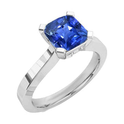 Bague Solitaire Or Radiant Saphir Bleu Naturel 1.50 Carats 4 Griffes