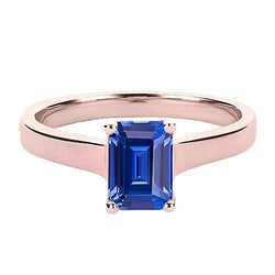 Bague Solitaire Or Rose Emeraude Ceylan Bleu Saphir 2 Carats