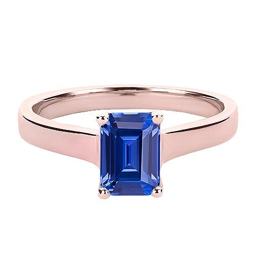 Bague Solitaire Or Rose Emeraude Ceylan Bleu Saphir 2 Carats - HarryChadEnt.FR