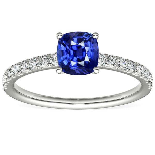 Bague Solitaire Or Saphir Taille Coussin & Pavé Diamants 3 Carats - HarryChadEnt.FR