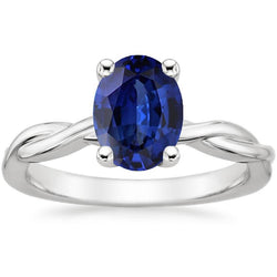 Bague Solitaire Or Twist Style Ovale Saphir Bleu 2 Carats