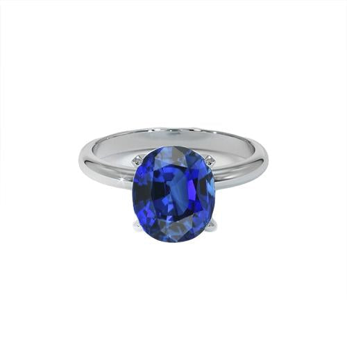 Bague Solitaire Ovale Ceylan Saphir Bleu Or Blanc 4.50 Carats - HarryChadEnt.FR