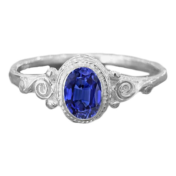 Bague Solitaire Ovale Or Saphir Bleu Style Antique 2 Carats - HarryChadEnt.FR