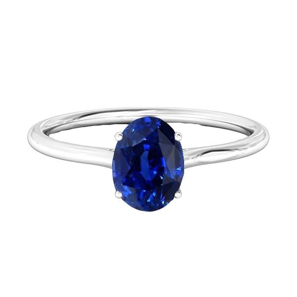 Bague Solitaire Ovale Saphir Bleu Foncé 2 Carats Or Blanc - HarryChadEnt.FR