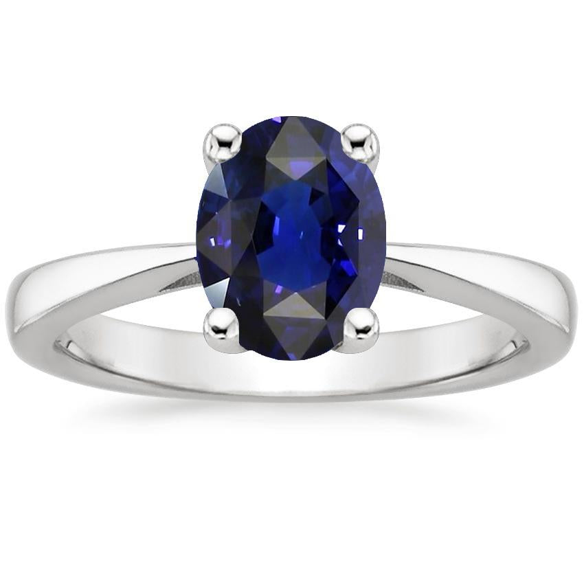 Bague Solitaire Ovale Saphir Bleu Or Blanc 14K 3 Carats - HarryChadEnt.FR