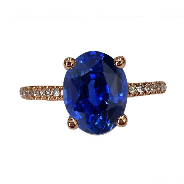 Bague Solitaire Ovale Saphir Bleu & Pavé Diamants 4.50 Carats - HarryChadEnt.FR