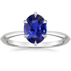 Bague Solitaire Ovale Sertie Griffe Saphir Ceylan 3 Carats Or Blanc