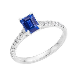 Bague Solitaire Pierre Gemme Bleue Saphir Avec Accents Pave 2.50 Carats