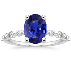 Bague Solitaire Pierres Précieuses Avec Accents De Diamants Saphir De Ceylan 3 Carats