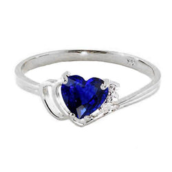 Bague Solitaire Pierres Précieuses Coeur Saphir Ceylan 1 Carat Or Blanc 14K