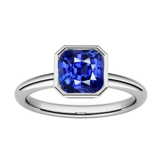 Bague Solitaire Pierres Précieuses Coussin Lunette Sertie Saphir Bleu 1.50 Carats - HarryChadEnt.FR