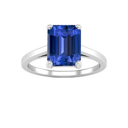 Bague Solitaire Pierres Précieuses Forme Émeraude Saphir Ceylan 2.50 Carats