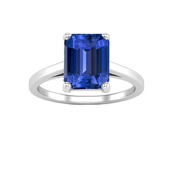 Bague Solitaire Pierres Précieuses Forme Émeraude Saphir Ceylan 2.50 Carats - HarryChadEnt.FR