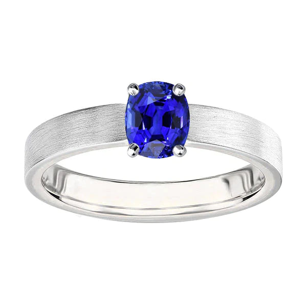 Bague Solitaire Pierres Précieuses Homme Saphir Bleu Naturel Ovale 1.50 Carats