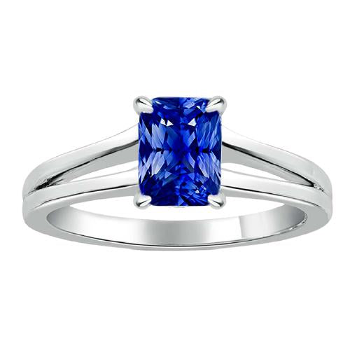 Bague Solitaire Pierres Précieuses Radiant Blue Saphir 1.50 Carats Split Tige - HarryChadEnt.FR