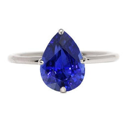 Bague Solitaire Pierres Précieuses Taille Poire Saphir Srilanka Or 2 Carats 14K