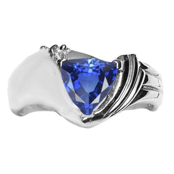 Bague Solitaire Pierres Précieuses Trillion Ceylan Saphir 2 Carats Bijoux En Or