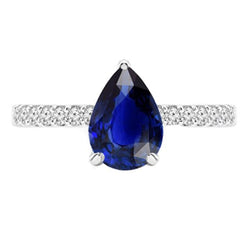 Bague Solitaire Poire Ceylan Saphir Avec Accents De Diamants 3.50 Carats