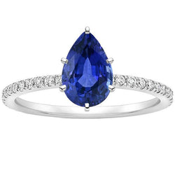 Bague Solitaire Poire Ceylan Saphir Avec Accents Pavé Serti 3.75 Carats