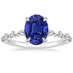 Bague Solitaire Poire & Diamant Rond Accent Saphir Bleu 4 Carats